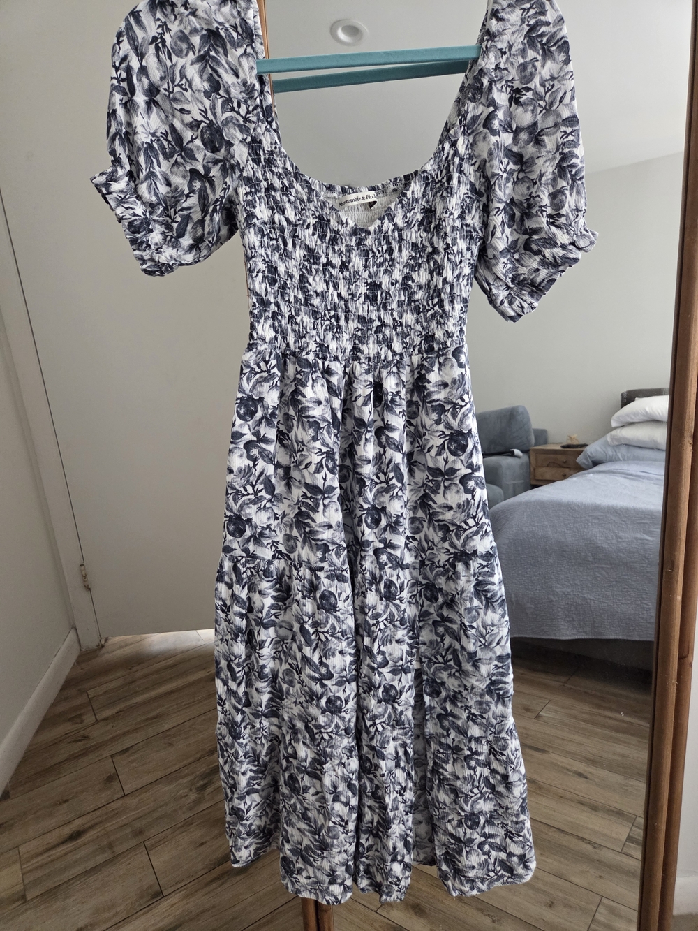 Abercrombie & Fitch Navy Floral Smocked Midi Dress